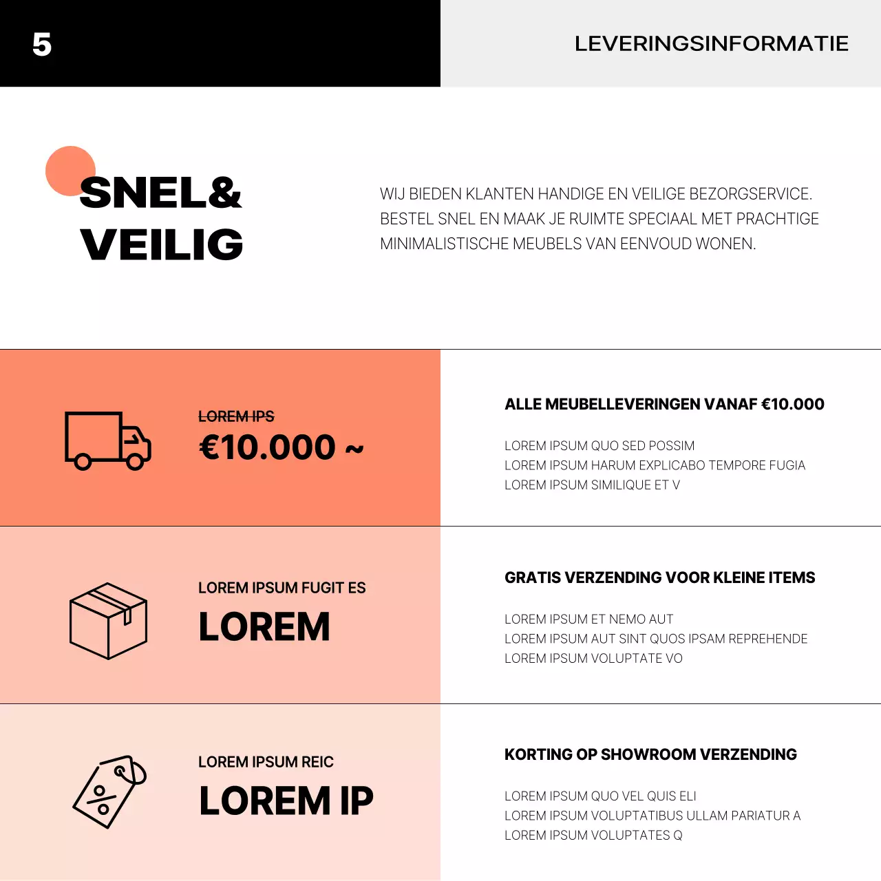Branding van een minimalistisch interieur in oranje en zwart