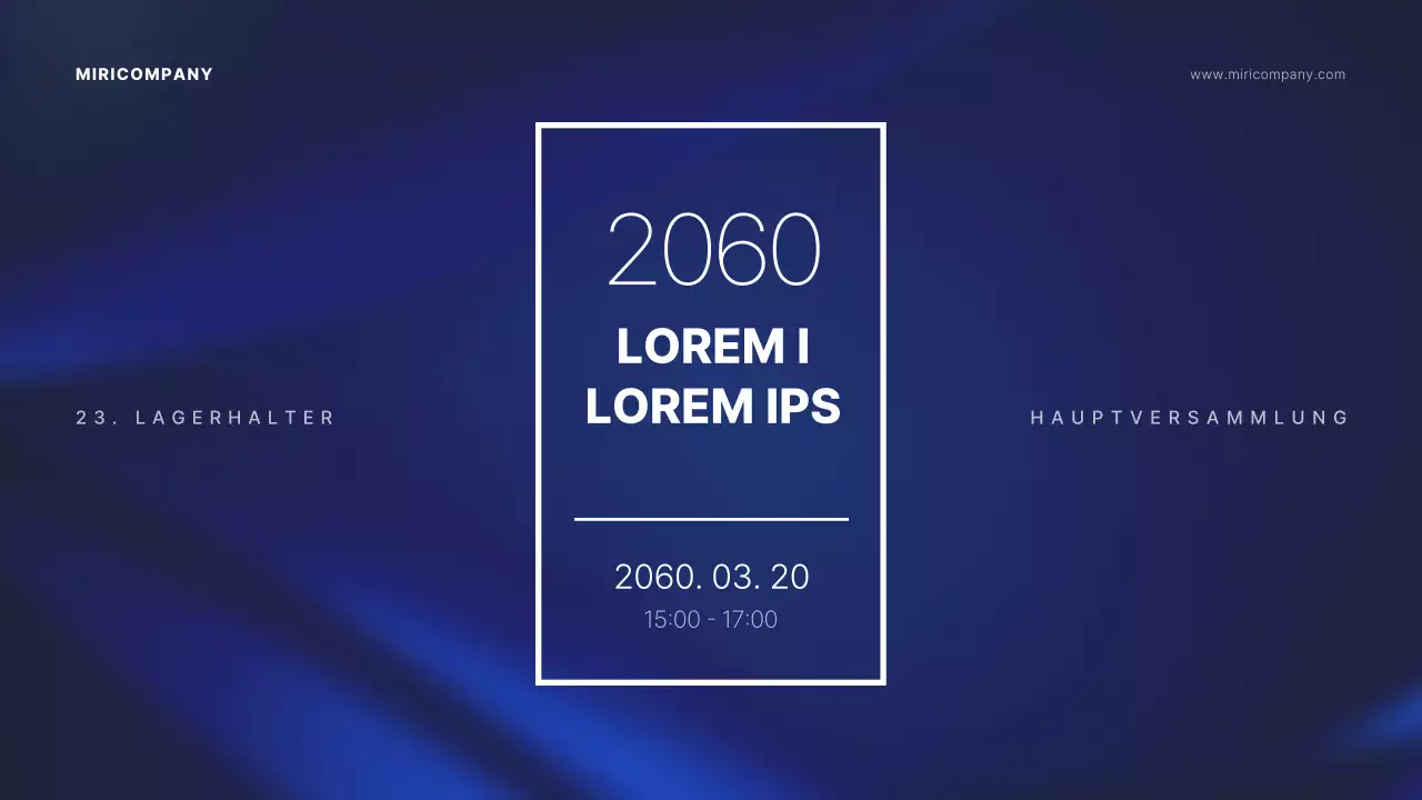 Präsentation der Aktionärsversammlung mit indigoblauem Hintergrund