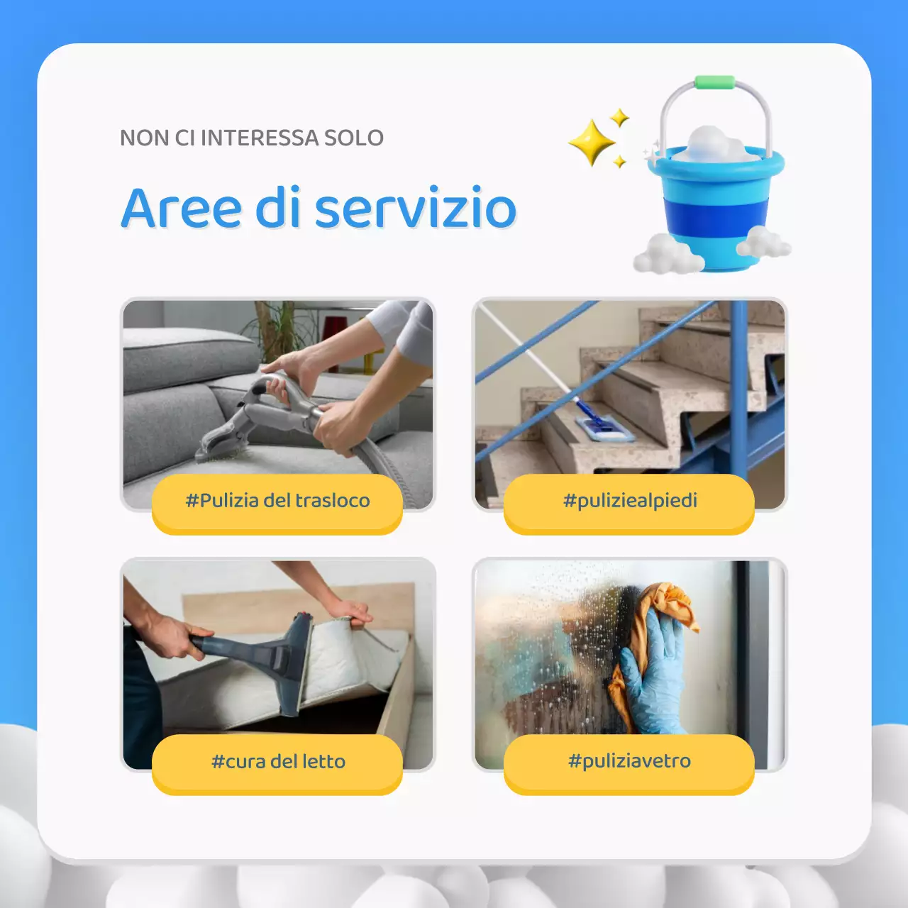 Promozione di una semplice agenzia di pulizia blu e gialla
