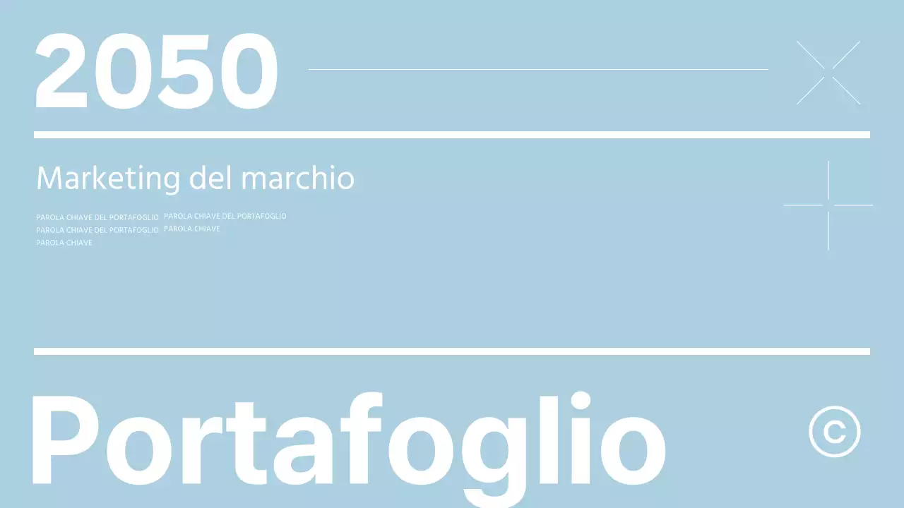 Introduzione al portfolio di un moderno brand marketer in azzurro e bianco