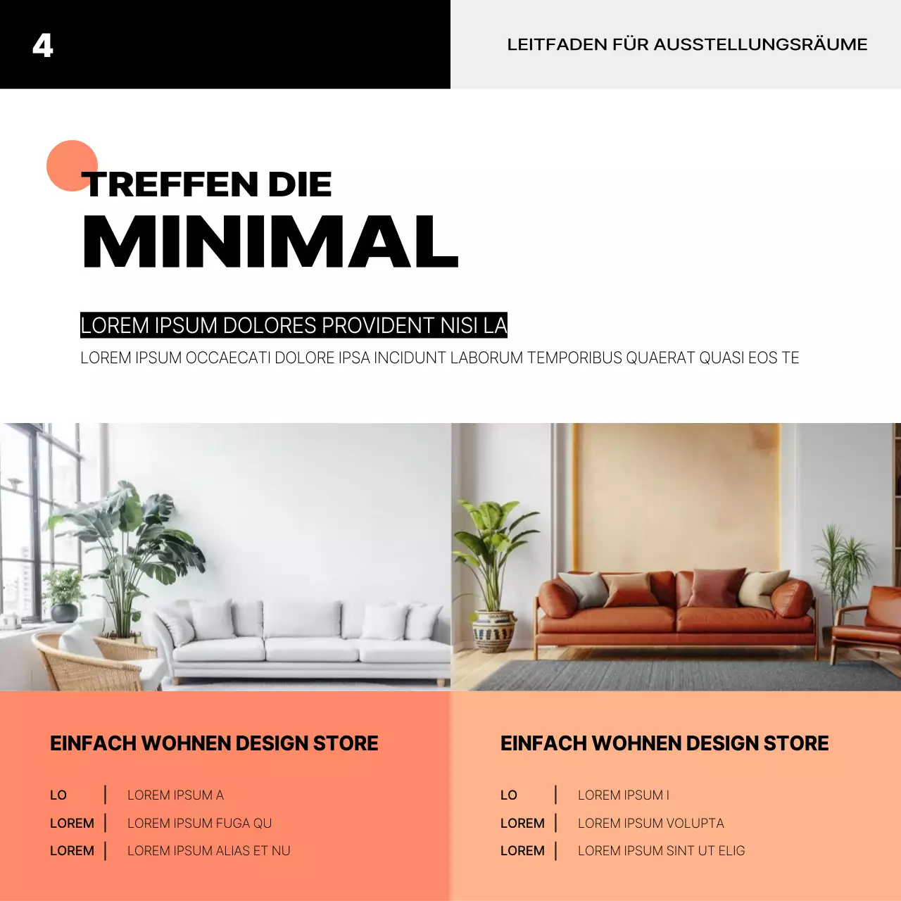 Branding eines minimalistischen Interieurs in Orange und Schwarz