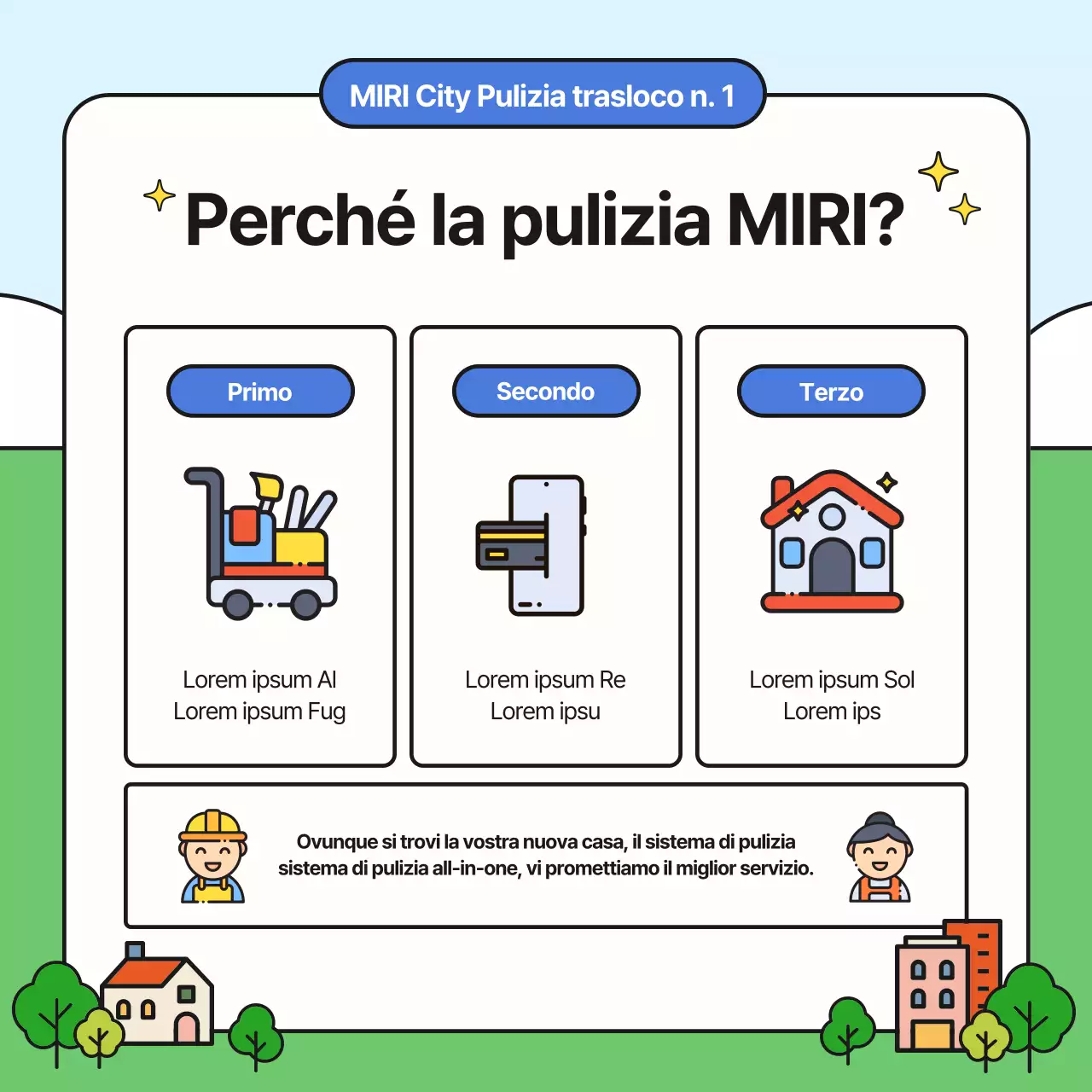 Promuovete la vostra agenzia di pulizia blu e gialla