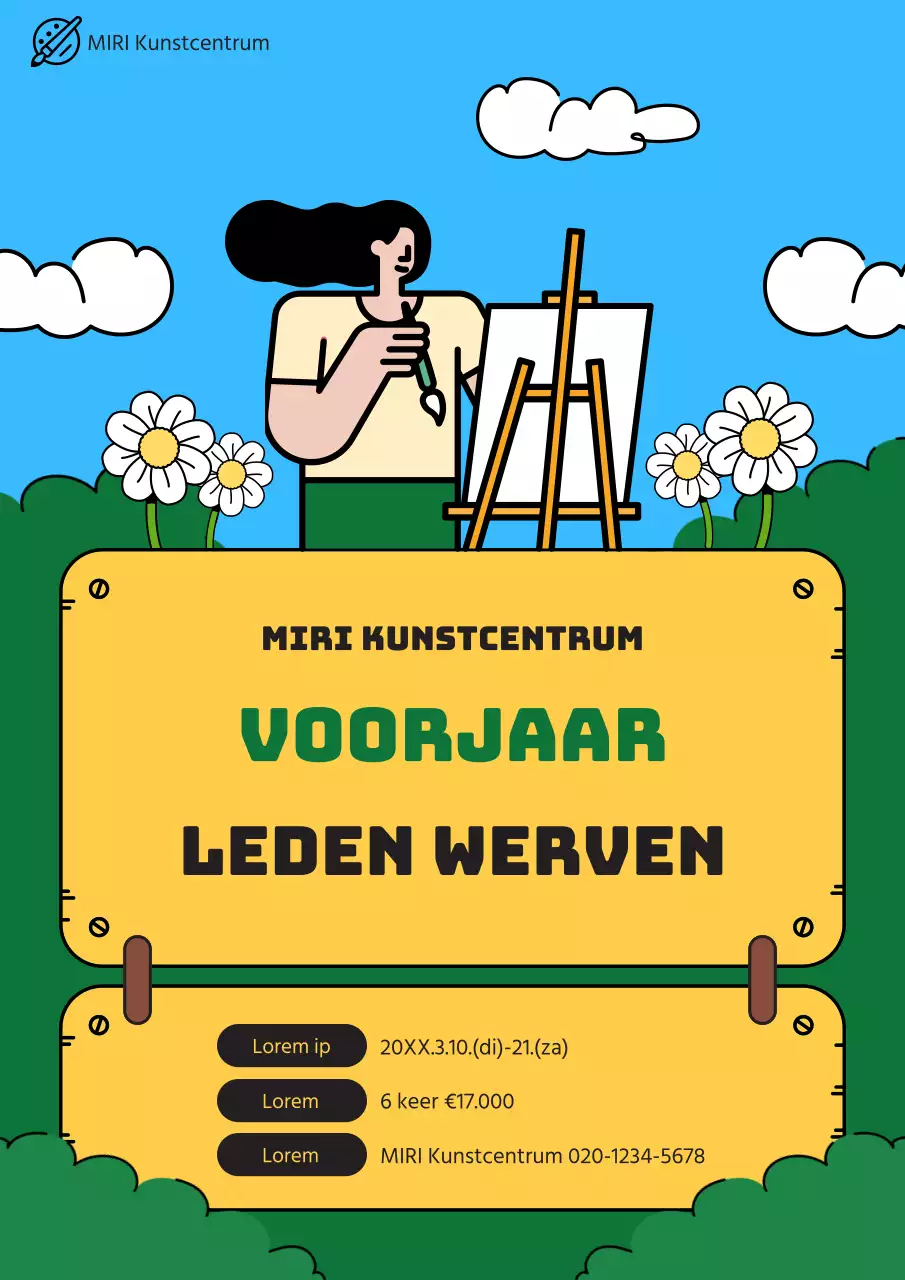 Schattige lenteseminarwerving in groen en geel