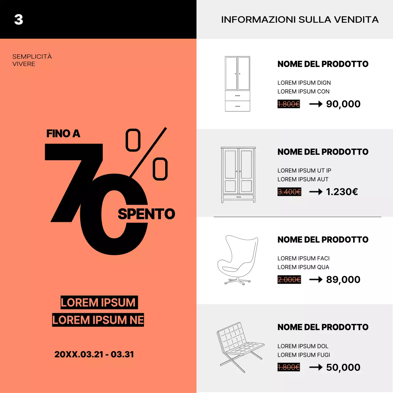 Marchio di un interno minimalista in arancione e nero