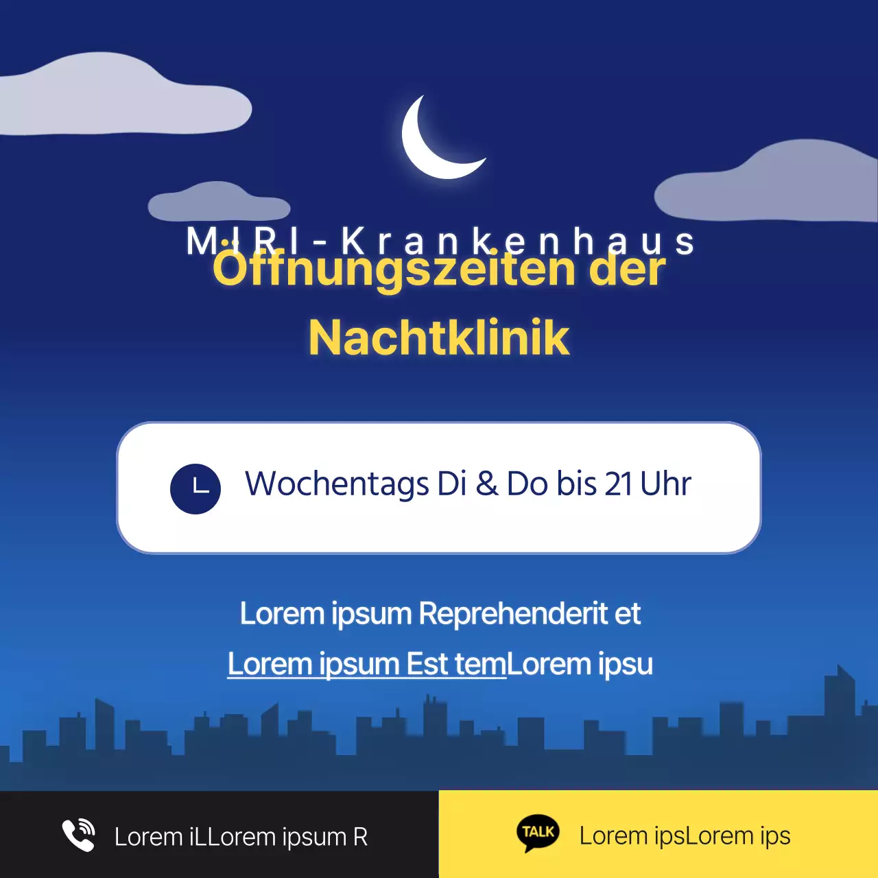 Grundlegende Ankündigungen für die Nachtstunden im Krankenhaus in Marineblau und Gelb