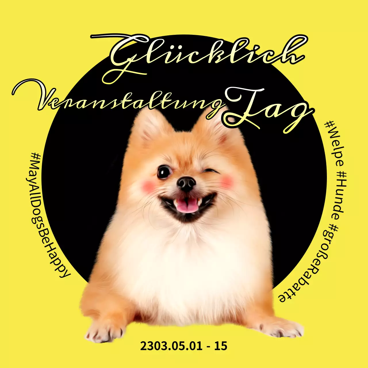 Eine einfache gelb-schwarze Anzeige für den Verkauf von Hundezubehör