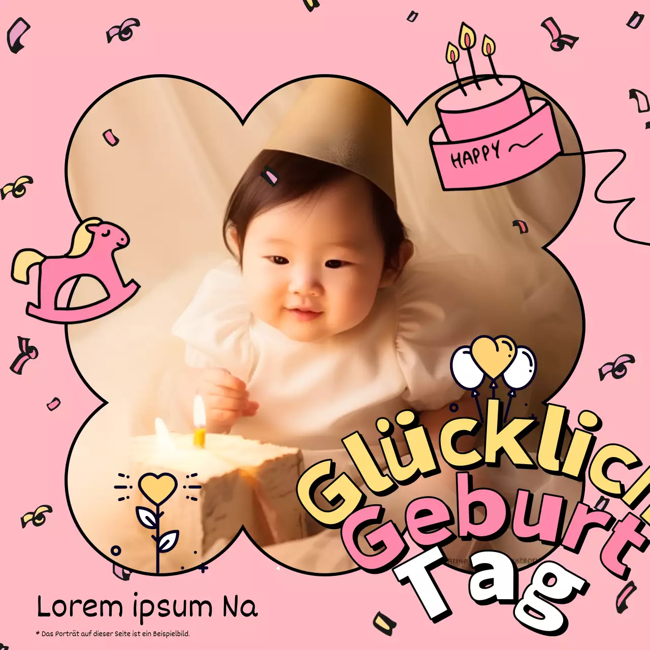 Erstes Geburtstagskartencover in rosa und gelb