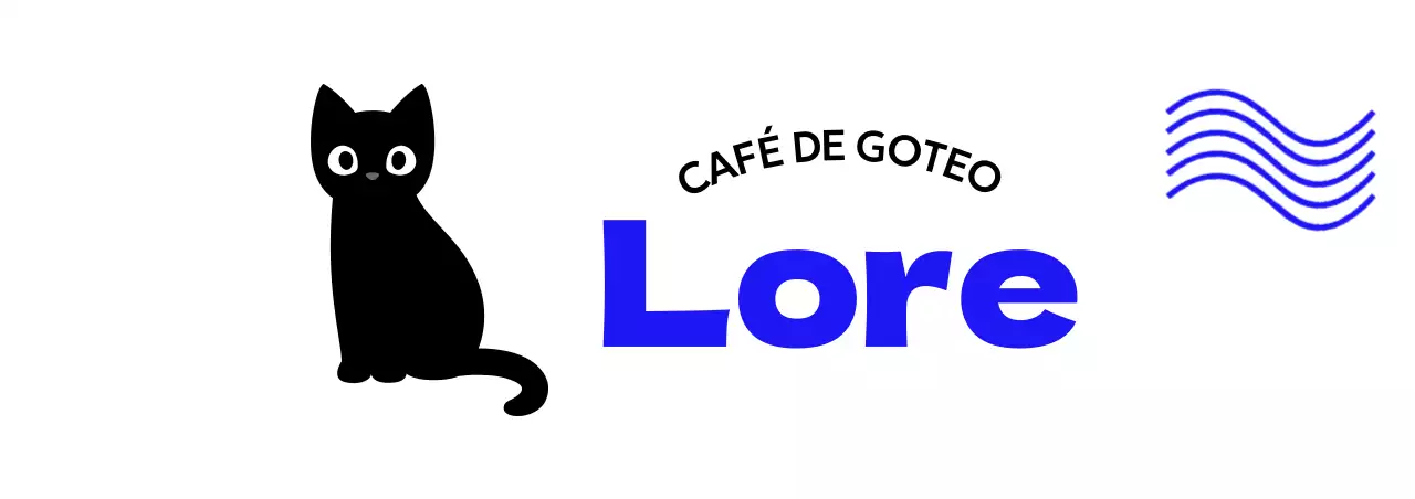Mercancía de cafetería con simpáticos gatos y texto y ondas azules