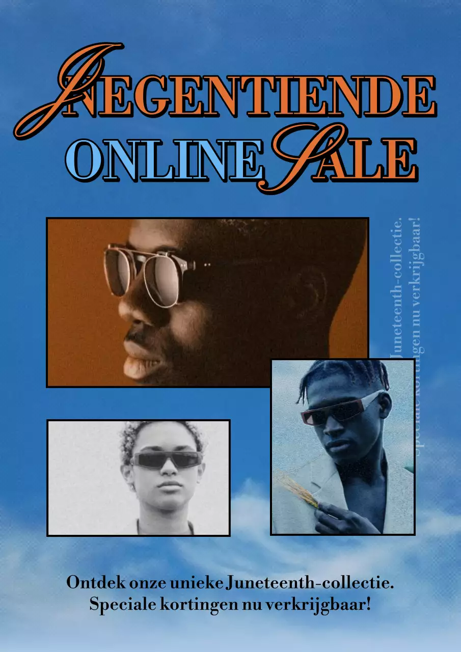 Vintage concept online kortingsadvertentie in lichtblauw en oranje