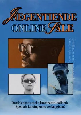 Vintage concept online kortingsadvertentie in lichtblauw en oranje