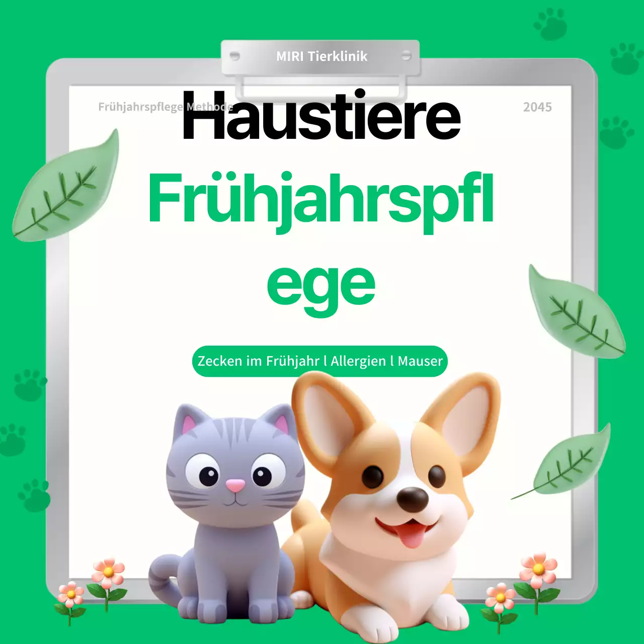 Frühlingshafte Haustierpflege in schlichten Grün- und Brauntönen erklärt