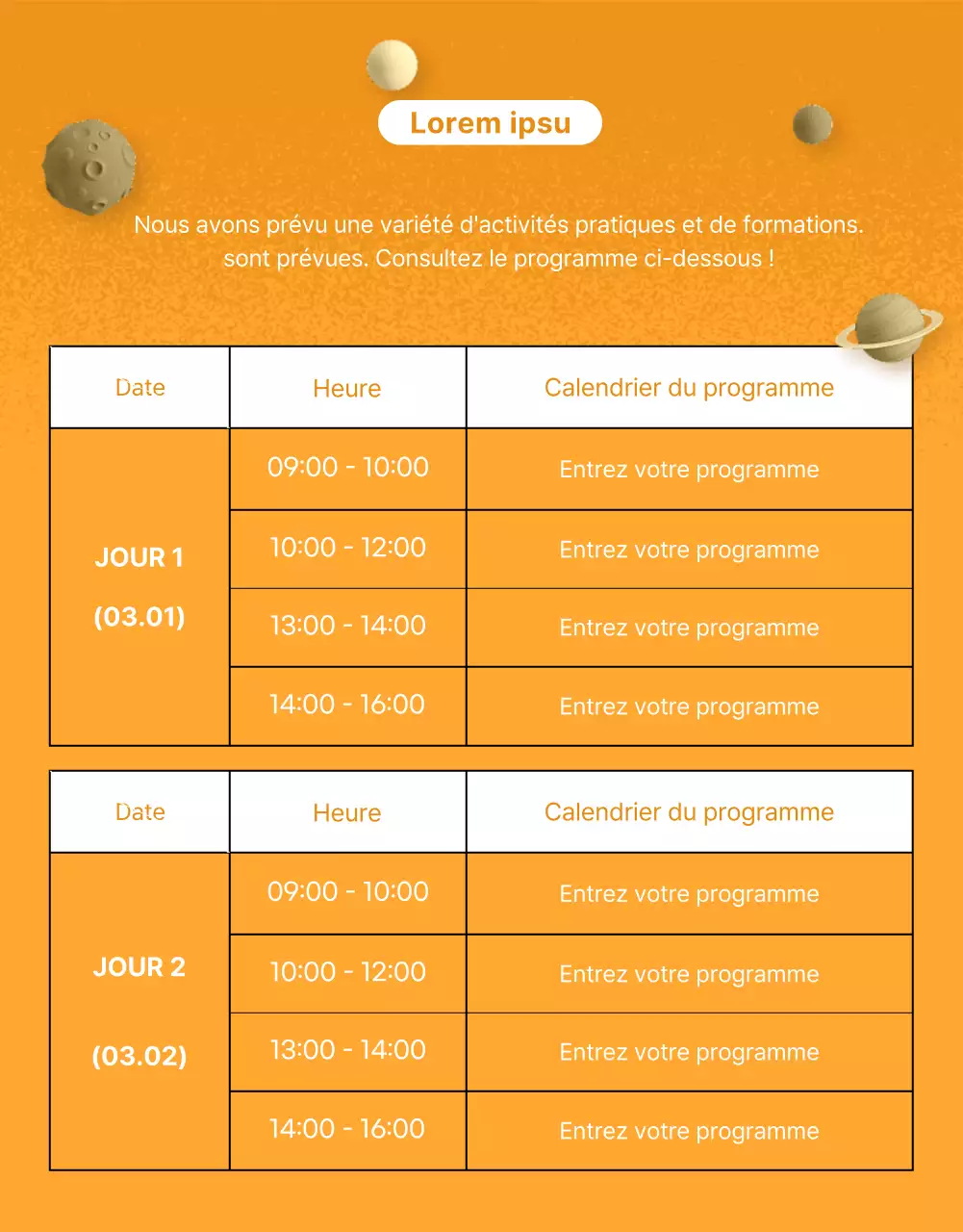 Promouvoir un salon de l'emploi inspiré de la science-fiction (bleu et orange)