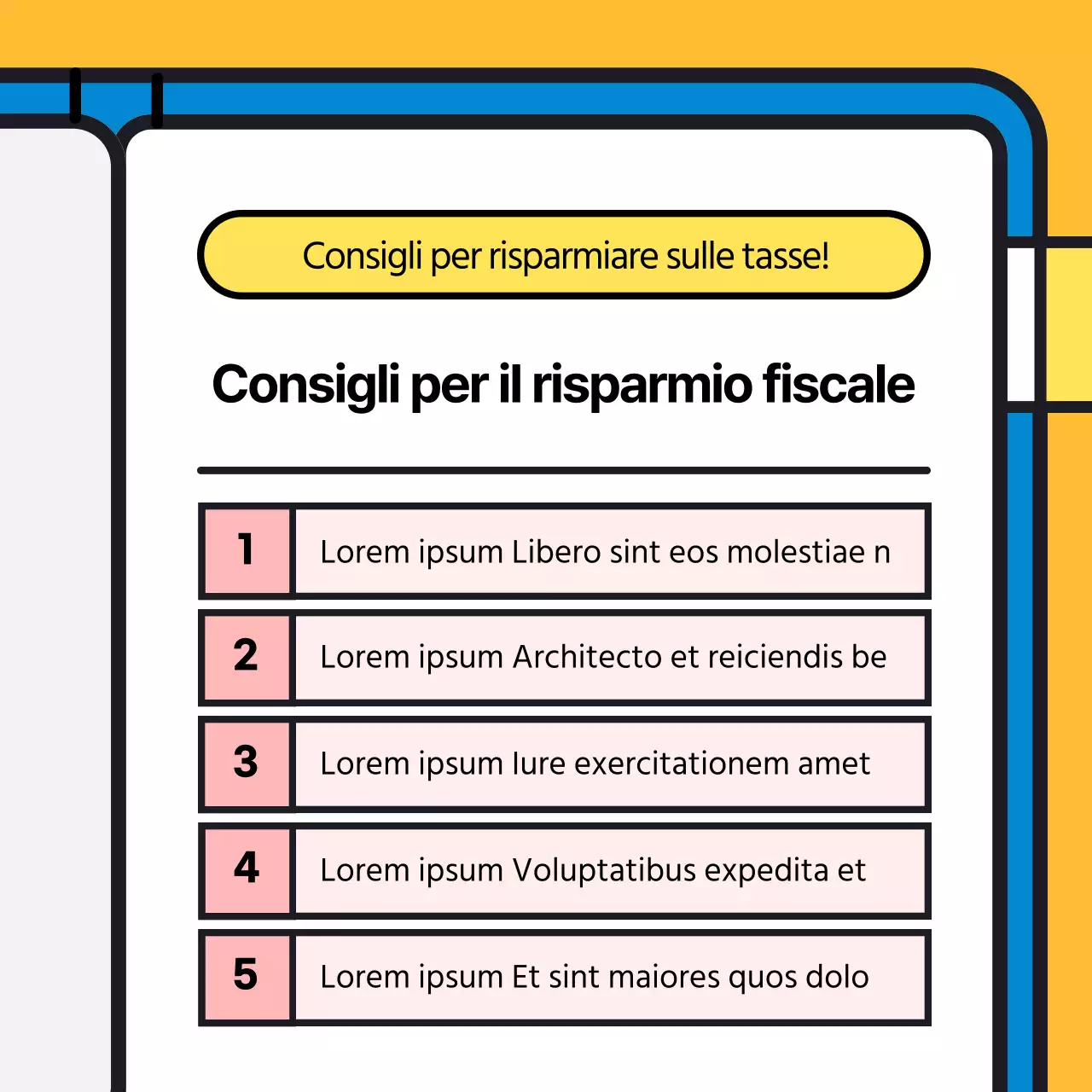 Un tenero omino delle tasse blu e giallo e una rapida occhiata alla vostra agenda fiscale.