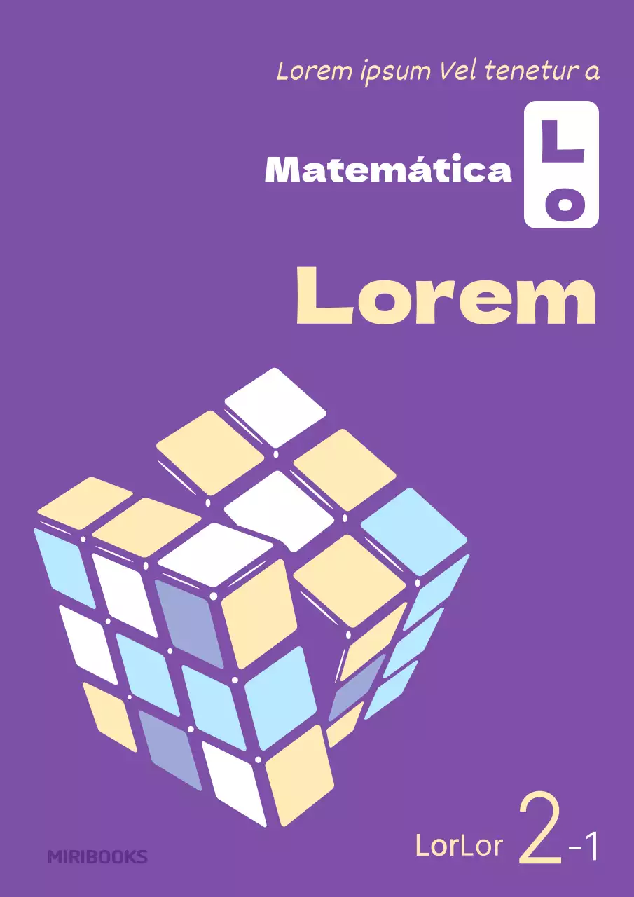 Capa minimalista roxa e branca de um caderno de exercícios de matemática para o ensino secundário