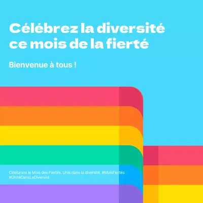 Publicité minimale bleu ciel et arc-en-ciel pour la célébration du Mois des Fiertés