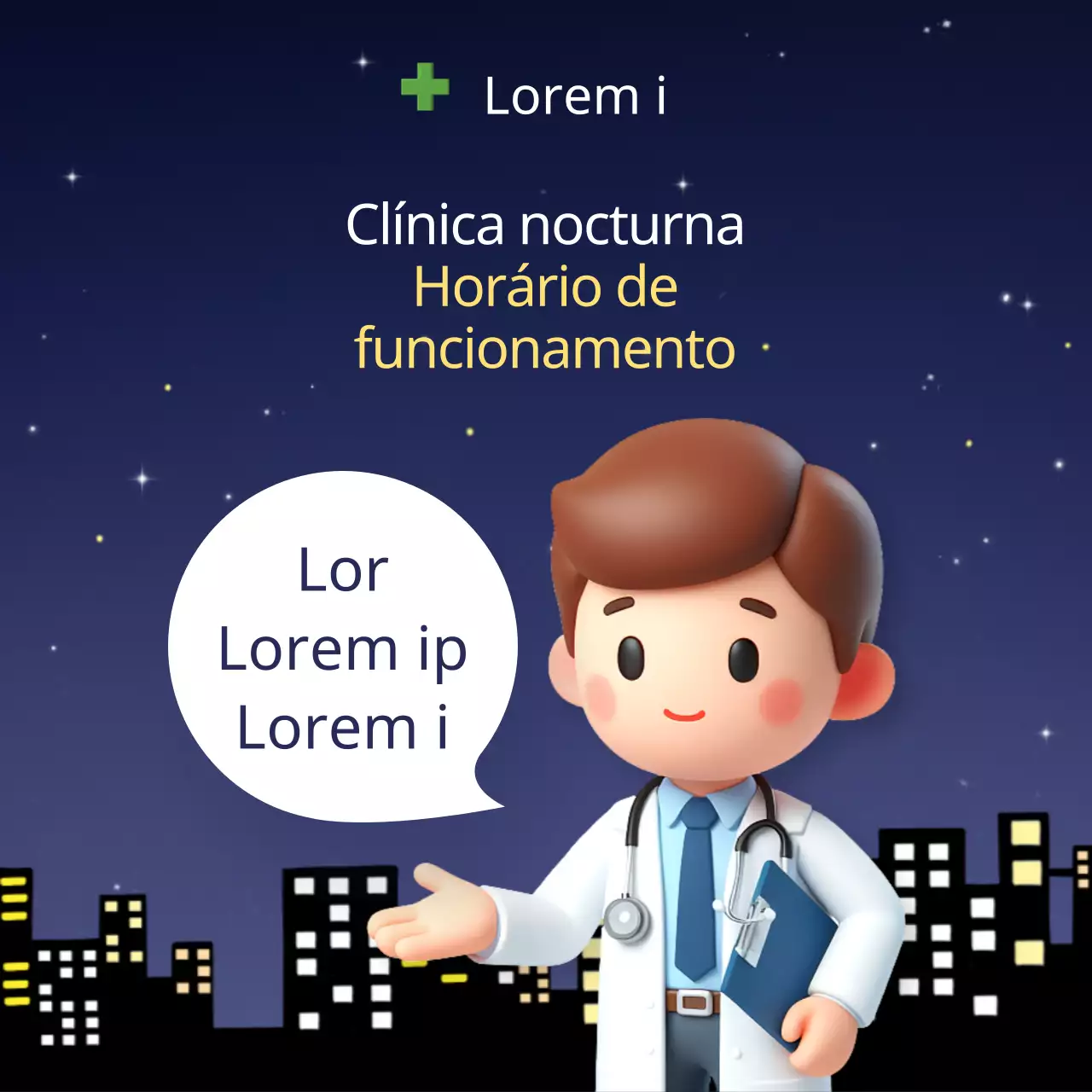 Promover operações simples de clínica nocturna em azul-marinho e preto