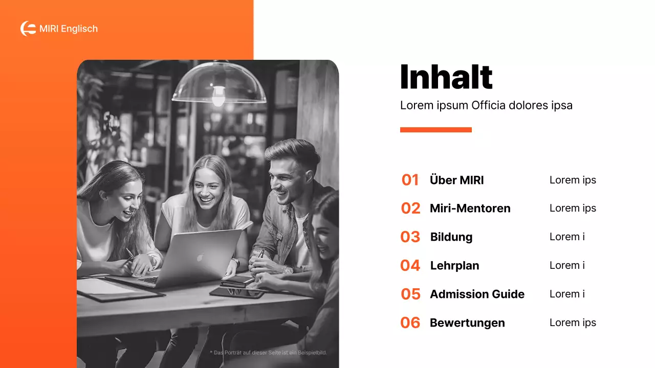 Ein einfacher orange-weißer Schulprospekt