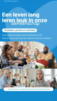 Eenvoudige zomerworkshop advertentie in blauw en wit