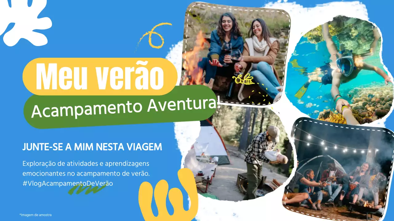 Vídeo do campo de férias azul e amarelo com tema da natureza