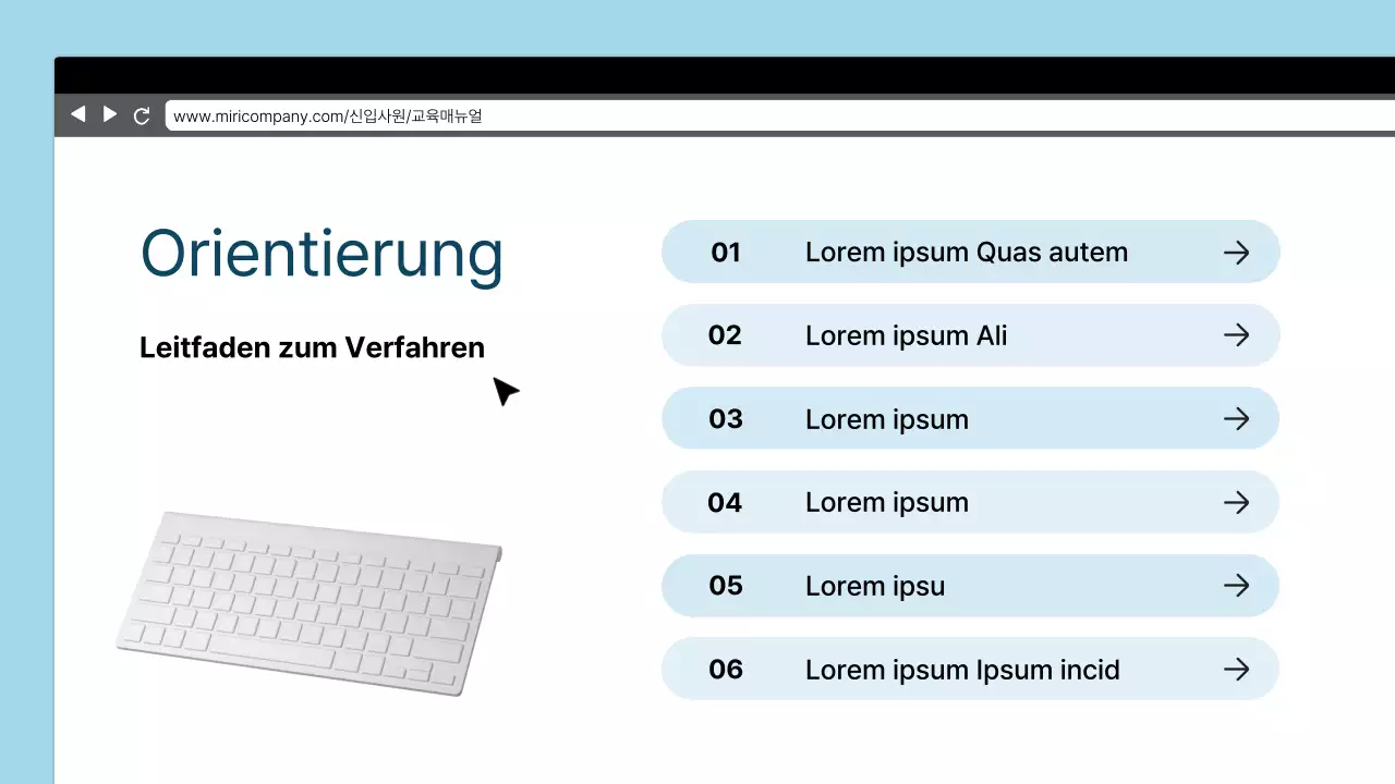 Einfaches Orientierungstraining für neue Mitarbeiter in Hellblau und Schwarz