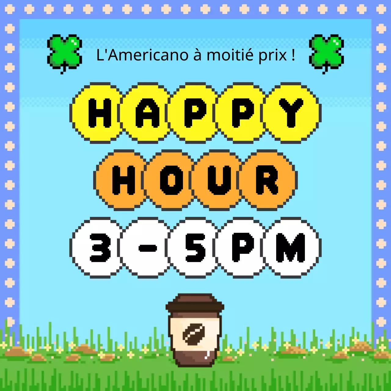 Promouvoir un événement "happy hour" rétro en jaune et vert