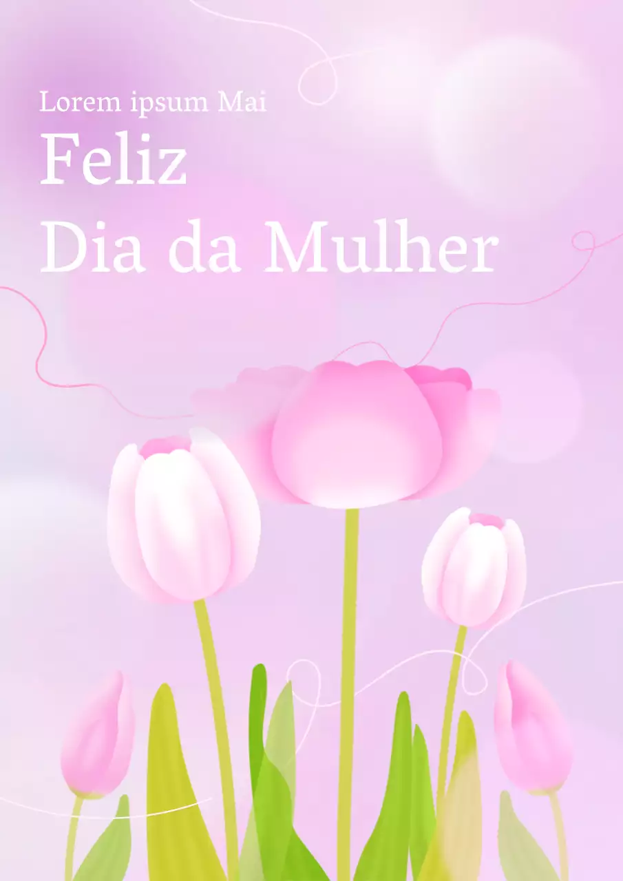 Cartaz promocional com ilustração floral cor-de-rosa para o Dia da Mulher