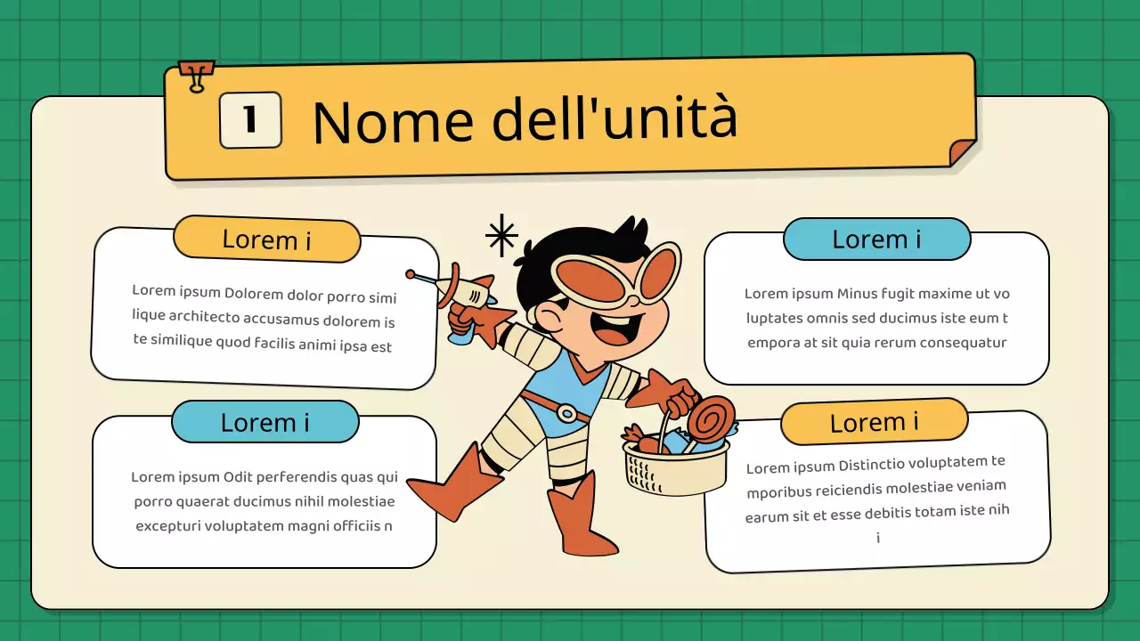 Schede didattiche d'epoca per bambini in verde e giallo