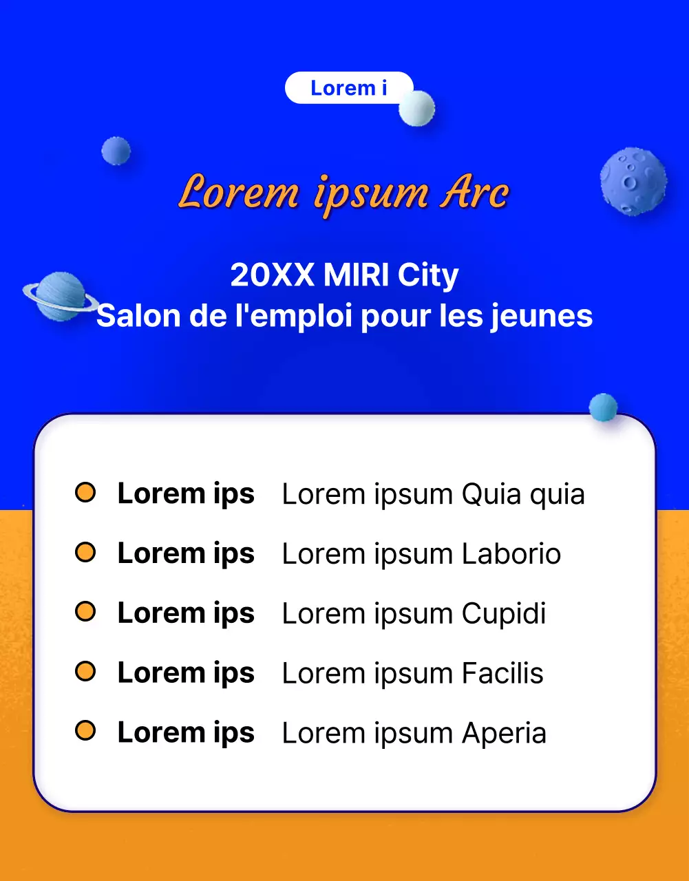 Promouvoir un salon de l'emploi inspiré de la science-fiction (bleu et orange)