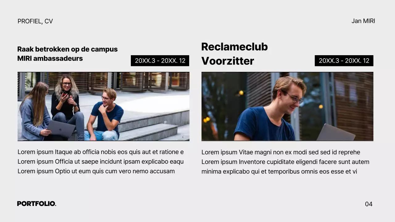 Een grijze, minimalistische portfolio voor werkzoekenden