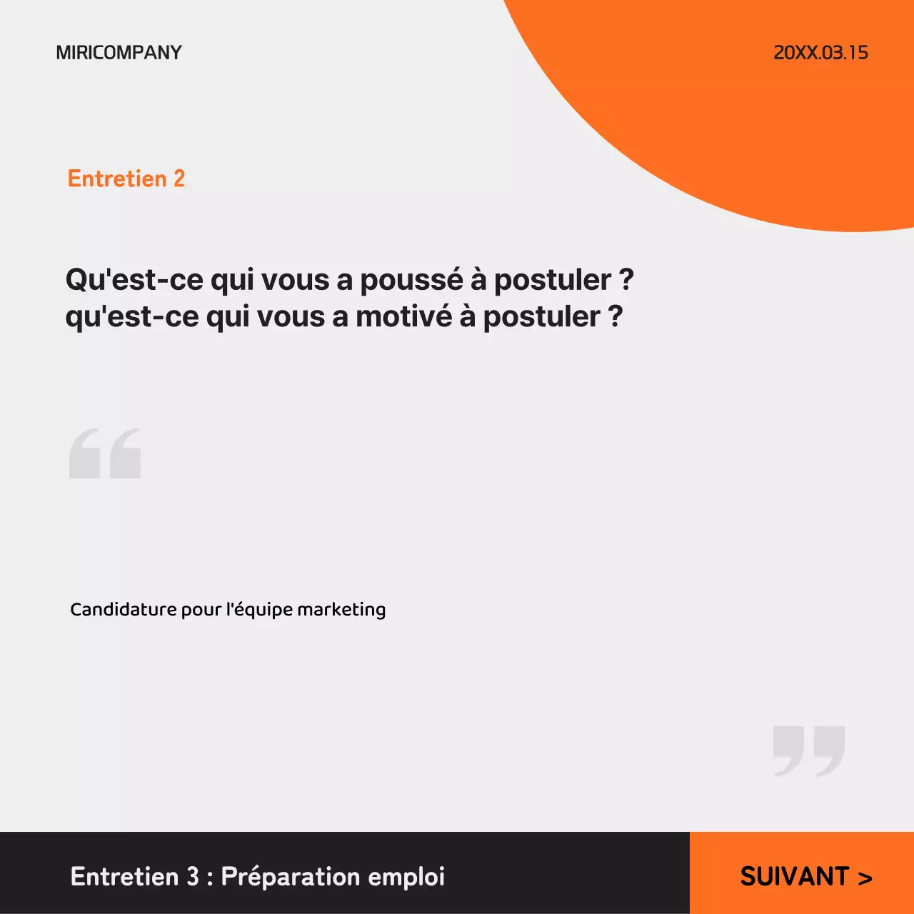 Un simple post d'entretien d'embauche en noir et orange