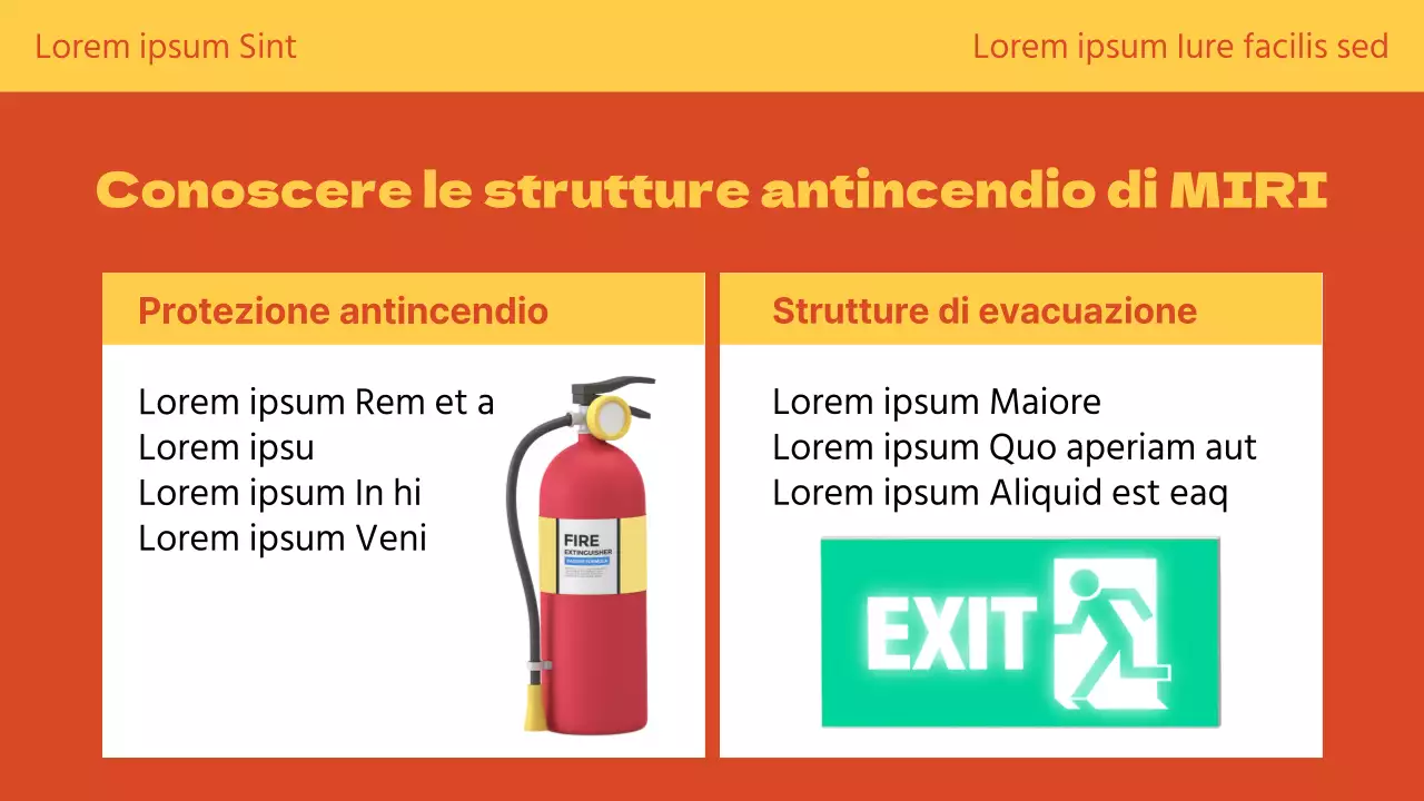 Il giallo e l'arancione spiegano in modo simpatico la formazione sulla sicurezza antincendio