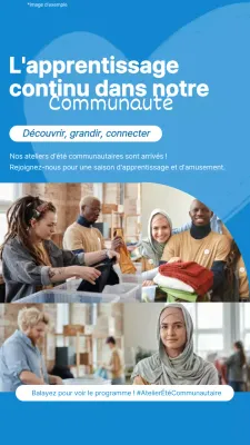 Annonce simple pour un atelier d'été en bleu et blanc