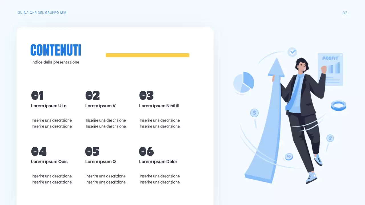 Una moderna guida OKR in blu e giallo Materiali per la formazione