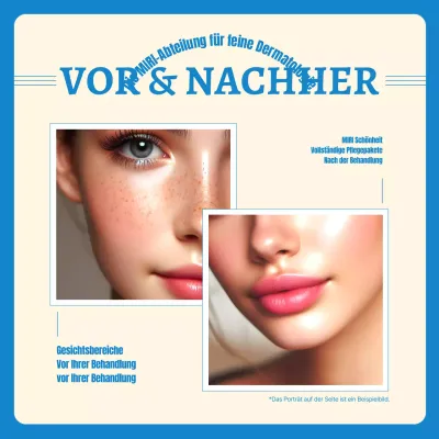 Einfache gelbe und hellblaue Werbung vor und nach der Dermatologie