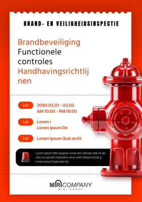 Minimalistische aankondiging brandinspectie in rood en wit