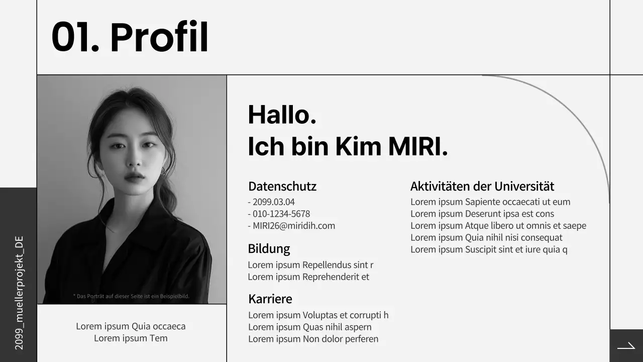 Schwarz-weißes Portfolio für fortgeschrittene Einsteiger