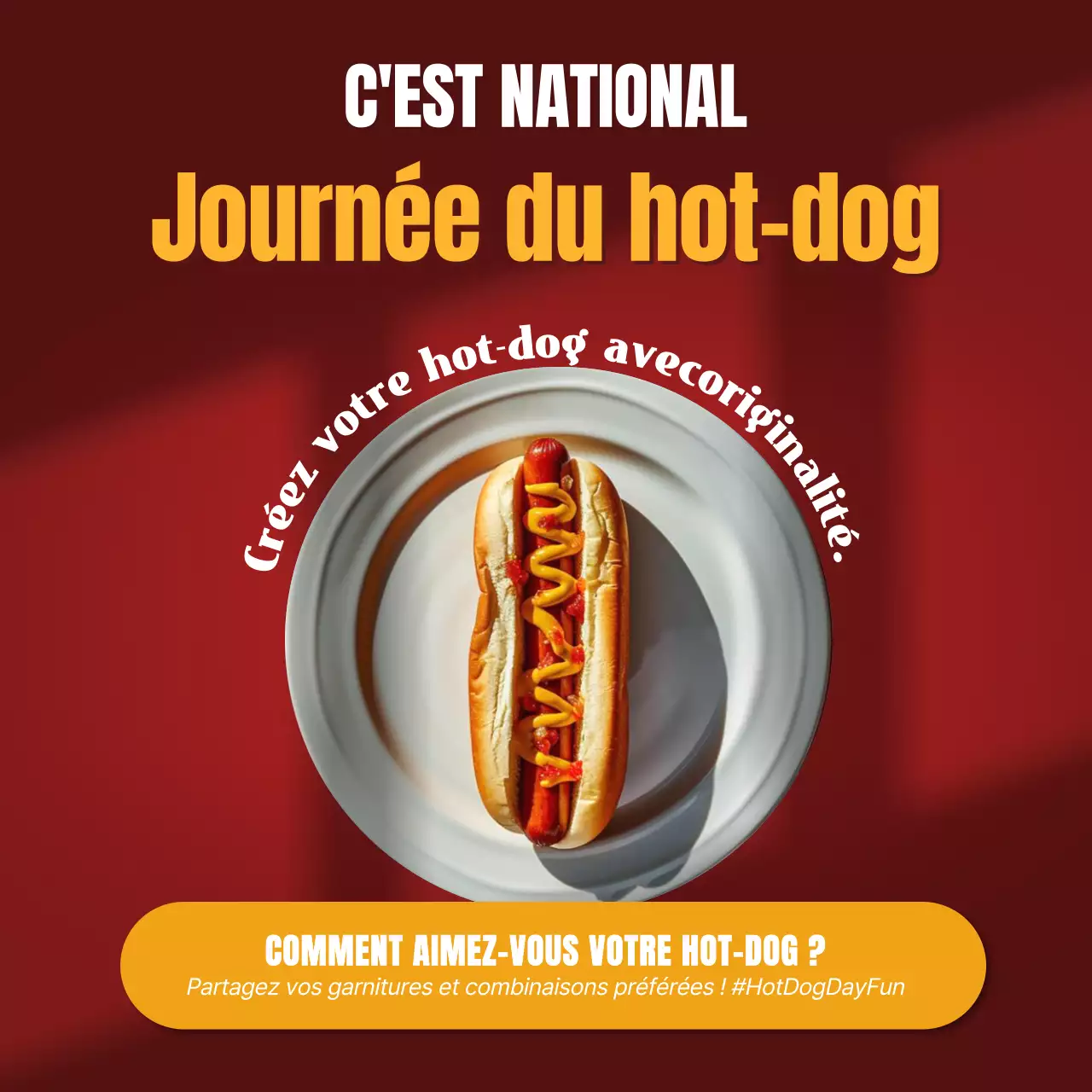 Publicité minimale rouge et jaune pour la journée du hot-dog