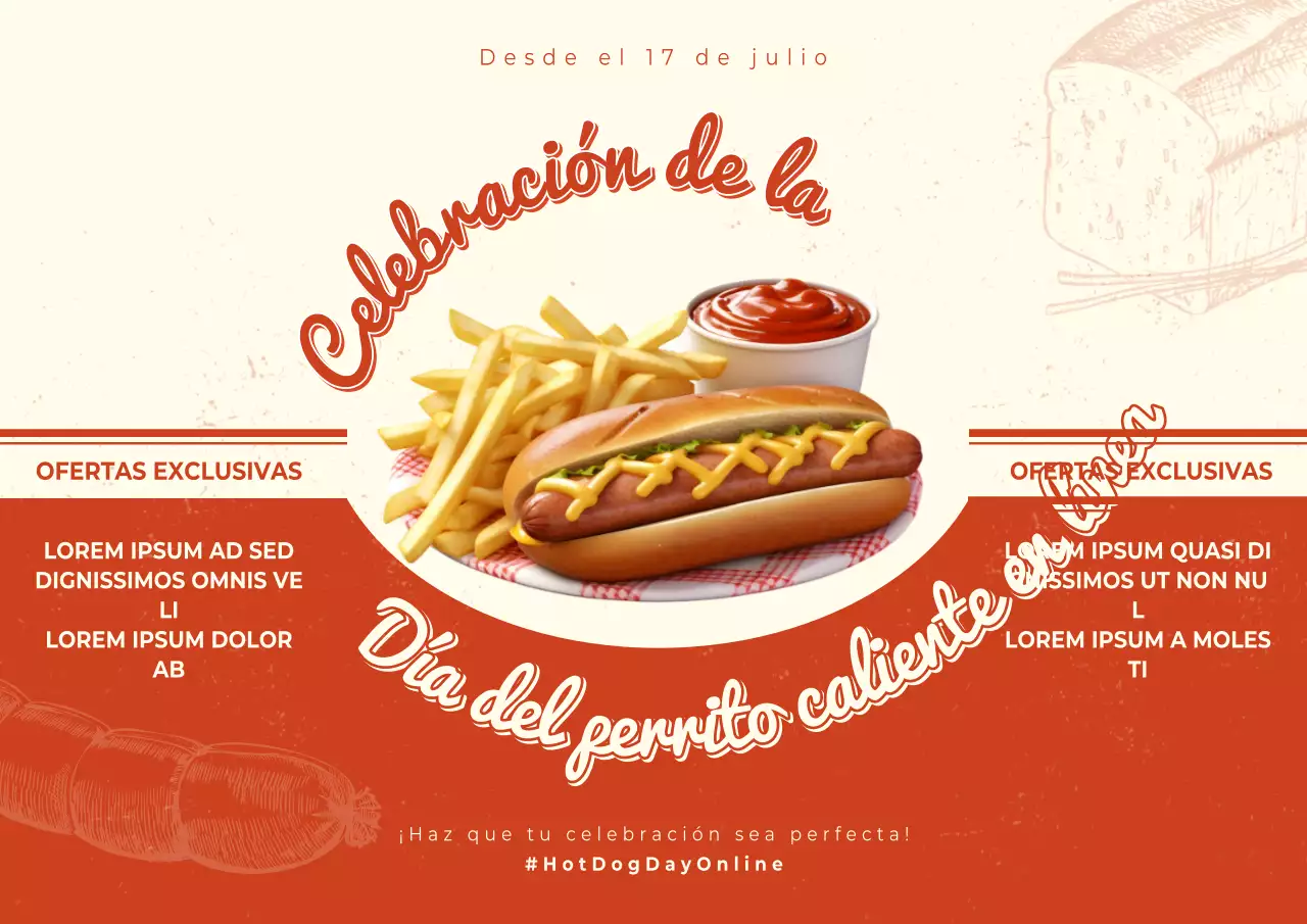 Promoción del Día del Perrito Caliente Vintage Rojo y Beige