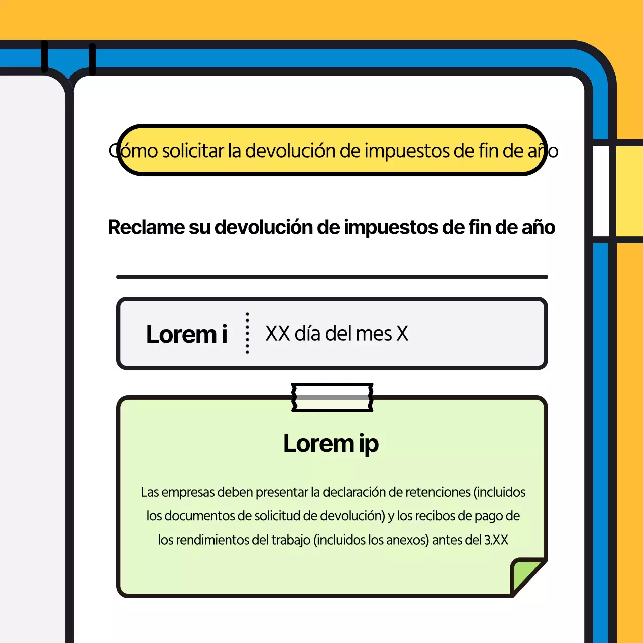 Un hombre de impuestos azul y amarillo de peluche y un rápido vistazo a su calendario fiscal.