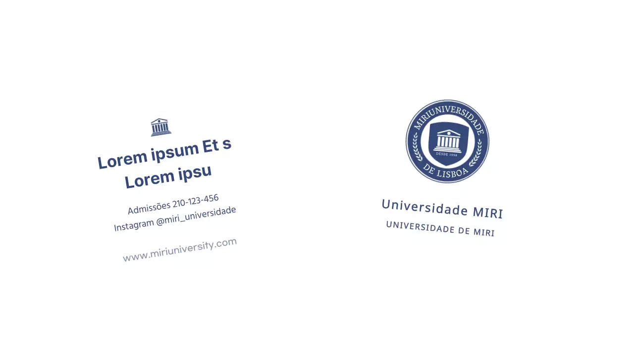 Para uma promoção de orientação de admissão com um logótipo da universidade em azul-marinho.