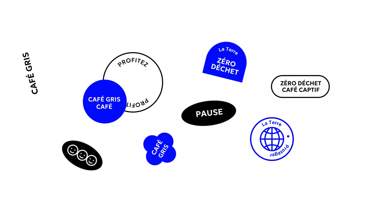 Café simple avec des formes et du texte bleu-noir