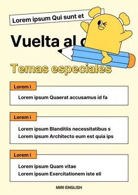 Sencillos anuncios amarillos para el seminario de vuelta al cole