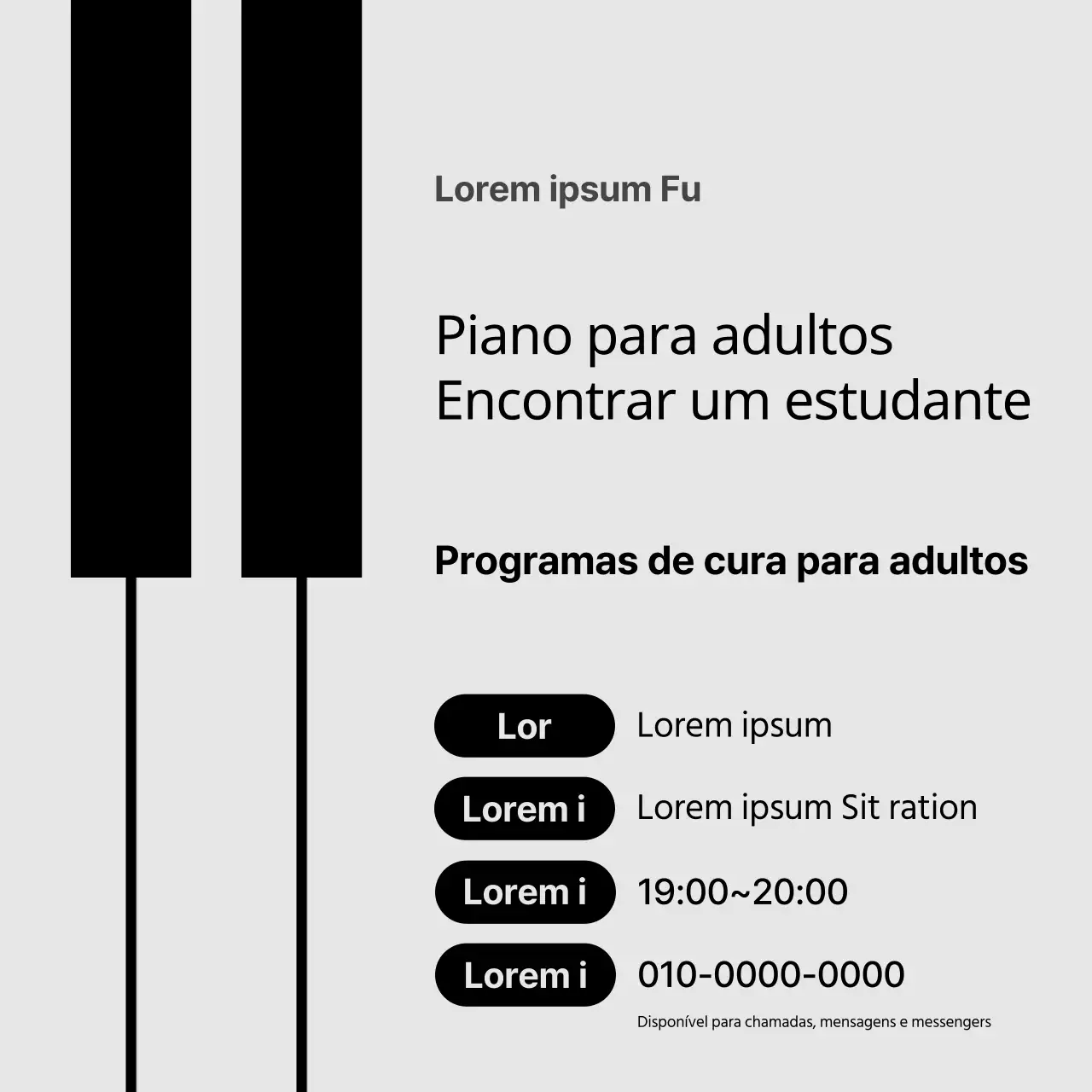 Uma escola de piano moderna com um fundo cinzento para promover o recrutamento de estudantes