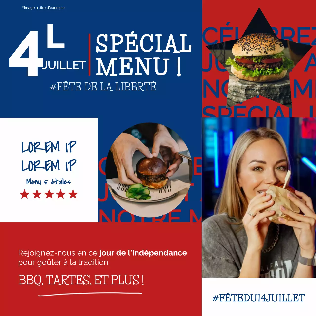 Promouvoir un menu spécial du 4 juillet en bleu et rouge