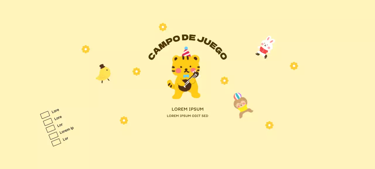 Diseño promocional de cafetería infantil con simpáticas ilustraciones de animales