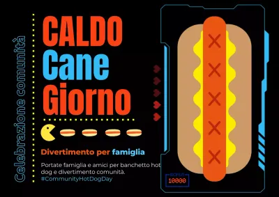 Annuncio pubblicitario nero e rosso per la giornata dell'hot dog