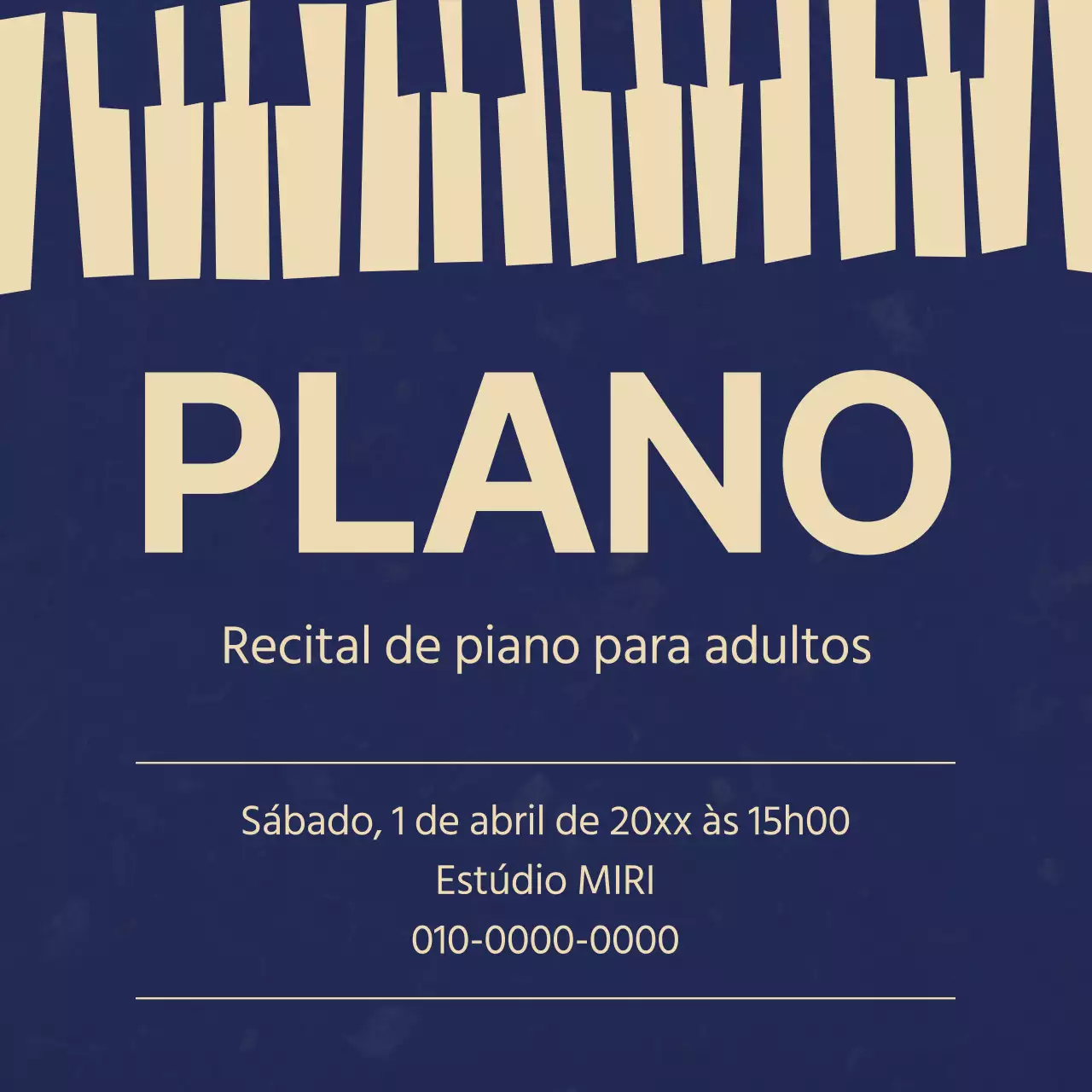 Anúncio vintage de recrutamento de escola de piano com fundo azul