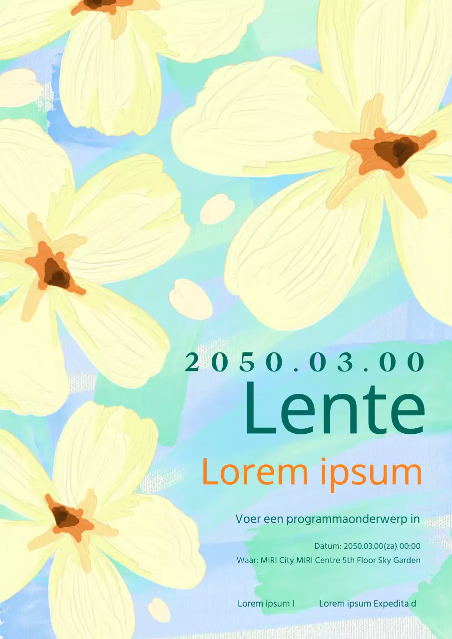 Promoot een modern lentebloemenevenement in geel en hemelsblauw