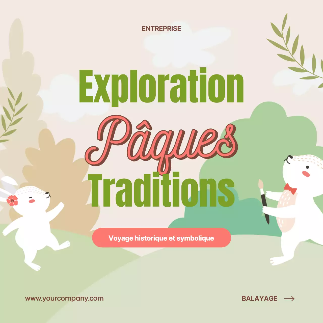 Beige et vert Charmant Jour de Pâques Origines Publicité