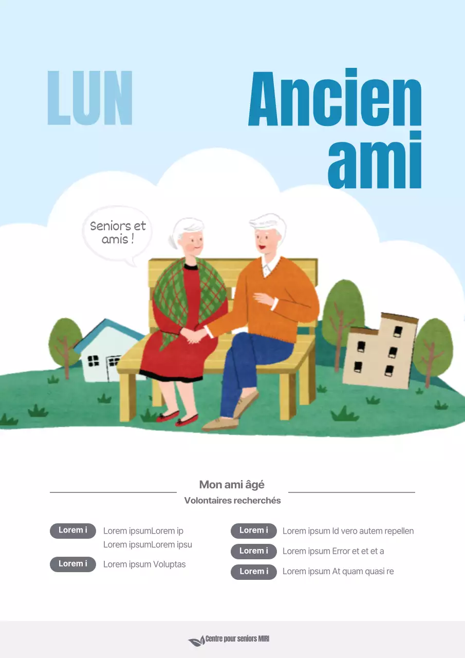 Promotion du bien-être des personnes âgées peinte à la main en bleu clair et blanc